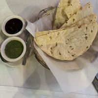 Papadam with mint leaf and tamarind sauce  at Taj of India Cuisine in Washington