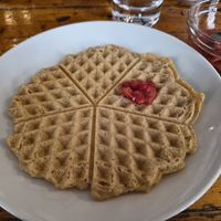 Waffel with strawberry jam at Spisestedet - Hjelmsgate in Oslo