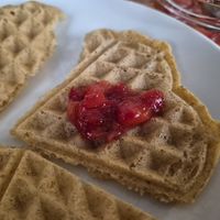 Waffel with strawberry jam at Spisestedet - Hjelmsgate in Oslo
