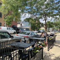 Shady outdoor seating  at Liberation Kitchen in Chicago