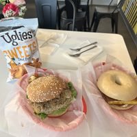 Combo burger and breakfast sandwich - both delicious   at Liberation Kitchen in Chicago