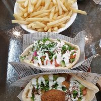 Special felafel pita pocket, and chips at Wazzup Falafel in Northcote