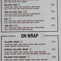 Menu Aug 25 at Wazzup Falafel in Northcote