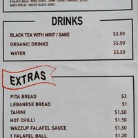 Menu Aug 25 at Wazzup Falafel in Northcote