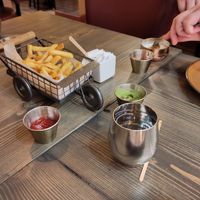 Starters - masala (spiced) chips, dips for platter of samosas etc. at Keep Chaating in London