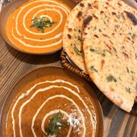 Soups and garlic naan  at Keep Chaating in London