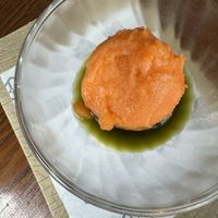 Carrot sorbet and basil syrupp  at Beckford Bottle Shop in Bath