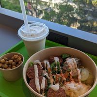 Chickpeas side was too dry for my taste, otherwise delicious falafel bowl at Falafel Brothers - Harajuku in Tokyo