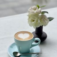 Cappuccino in a Sky Blue Cupp  at Ru Pure Vegan - 博华广场店 in Shanghai