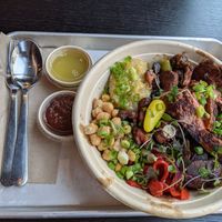 Bowl with lion's mane mushrooms at Kayma Algerian Eatery in San Francisco