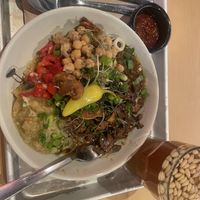 Incredibly delicious Earthly Eats bowl and mint tea.  at Kayma Algerian Eatery in San Francisco