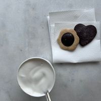 Sot milk cappuccino and chocolate biscuits  at Unsacco Pieni di Grani Antichi in Milan