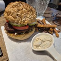 Burger and fries at Full Lotus Mindful Kitchen in Coron