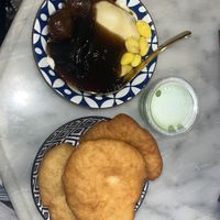 Tofu jelly dish and Thai doughnuts (Pa Tong Ko)  at Nam Dao Huu in Bangkok