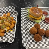 Chili cheese tots, OG burger and Mac Bombs   at Ruby D's Burger Joint in Tulsa