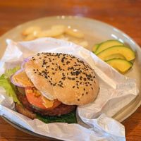 Vegan Omni Foods Plant-Based Beef Burger w Homemade Sourdough Buns at The Trend Cafe - Bistro in Central Singapore