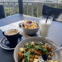 Gnocchi, chips, milkshake with a view  at The Edge Restaurant in Montville
