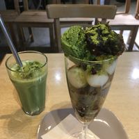 Parfait and green tea amazake  at Komaki Shokudo in Tokyo