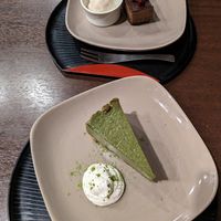 Matcha cheese cake and chocolate mousse at Komaki Shokudo in Tokyo