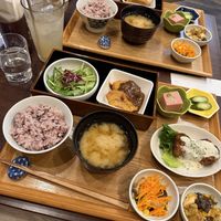 Manzoku-gozen (near), Komaki set meal (far)  at Komaki Shokudo in Tokyo