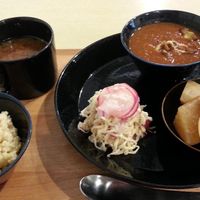 Curry, Pickled daikon & Anise flavoured cooked daikon ♥ (with rice and miso soup of course) at Komaki Shokudo in Tokyo