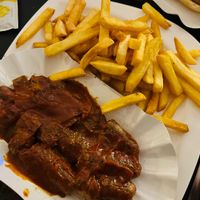 Vegan currywurst & fries  at Tom's House in Dallgow-doeberitz
