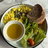 Scrambled tofu with gluten free bread at Venue - Rytířská 3 in Prague
