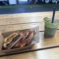 Pepperhony toastie and Strawberry Matcha   at Bean Brewed - Pop Up in Melbourne