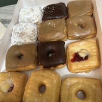 Glazed, Maple (filled + not filled), Custard filled, Powedered lemon, Lemon Raspberry, Chocolate frosted   at Donut Land in Tualatin