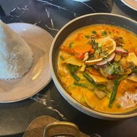 Panang curry with tofu and vegetables and steamed rice  at Chiang Mai Junction in Toronto