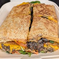 Royal veggie with vegan cheese at Crepes Bistro in Santa Clara