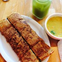 Garden Veggie Crepe, Mint Lemonade, Cup of Lentil soup at Crepes Bistro in Santa Clara