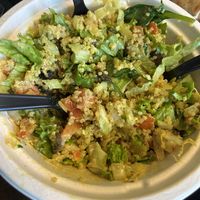 Quinoa power bowl after mixing   at Crepes Bistro in Santa Clara