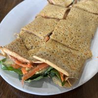 Avocado crepe — avocado, spinach, tomato, delicious sauce  at Crepes Bistro in Santa Clara