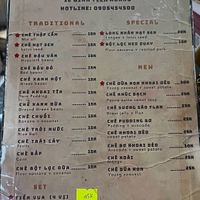 Menu  at Chè O Loi in Hue