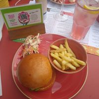 Vegan beyond cheese burger, skin on fries and slaw. at Lounges - Portivo Lounge in Gloucester