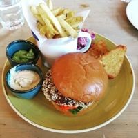 Thai Quinoa burger with hummus, guacamole and hash brown sides at Lounges - Portivo Lounge in Gloucester
