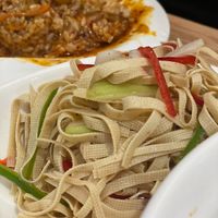 Dried Tofu Skin salad. I expected fresh sour flavor I used to have at other restaurants. This menu at this restaurant has oily mild taste. I guess it can be preferred or not.   at Songhwasansi Dosakmyeon - 송화산시 도삭면 in Seoul