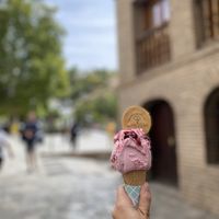 Granada-Ice-Cream next to a good spot for looking to the Alhambra.  at Heladeria Tutto Gelato II in Granada