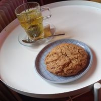 herbal tea 2,60€ & hazelnut cookie 3,50€ at Piccola Cafe in Ljubljana