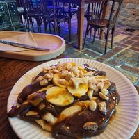 Winter pancakes, with choco peanuts, not my thing at Piccola Cafe in Ljubljana
