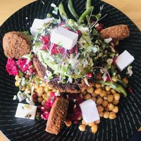 Vegan burger with falafels and vegan feta  at Hurricane Handsome in Port Melbourne