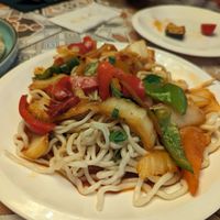Vegan lagman at Navat Teahouse in Bishkek