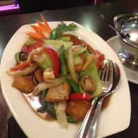 Mock meat with straw mushrooms & veggies.  at Thai Food in Berlin