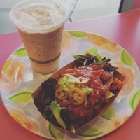 Cookie monster shake and nachos with cheez. at Shimmy Shack in Plymouth