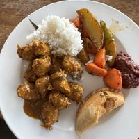 Nasi Lemak (Rich Rice),Mixed Veggies, Puff Pasty (must have) and Vegan Mutton (must have) #Veganuary at Lotus at Berjaya 莲心 in Kuala Lumpur