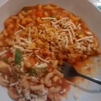 classic mac & cheese and complimentary tea at Loving Hut in Brooklyn