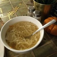 Wonton and noodle soup at Loving Hut in Brooklyn
