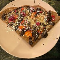 Buckwheat crepe “Brad Pitt” homemade chocolate sauce and fruit with hazelnuts  at Culture Crêpes in Paris