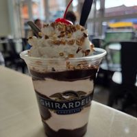 Non dairy hot fudge sunday at Ghirardelli Ice Cream & Chocolate Shop in Monterey